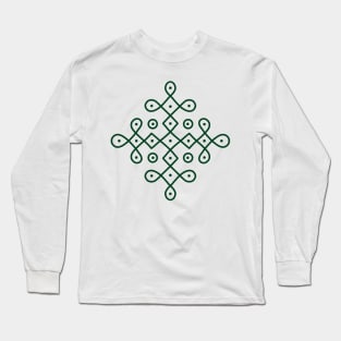 Dot Kolam, Green transparent Kolam, Muggu, rangoli Long Sleeve T-Shirt